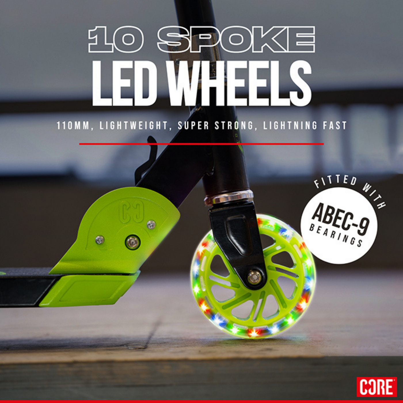 CORE Kids Foldy Black & Green Kick Scooter For Kids I Kick Scooter For Kids LED