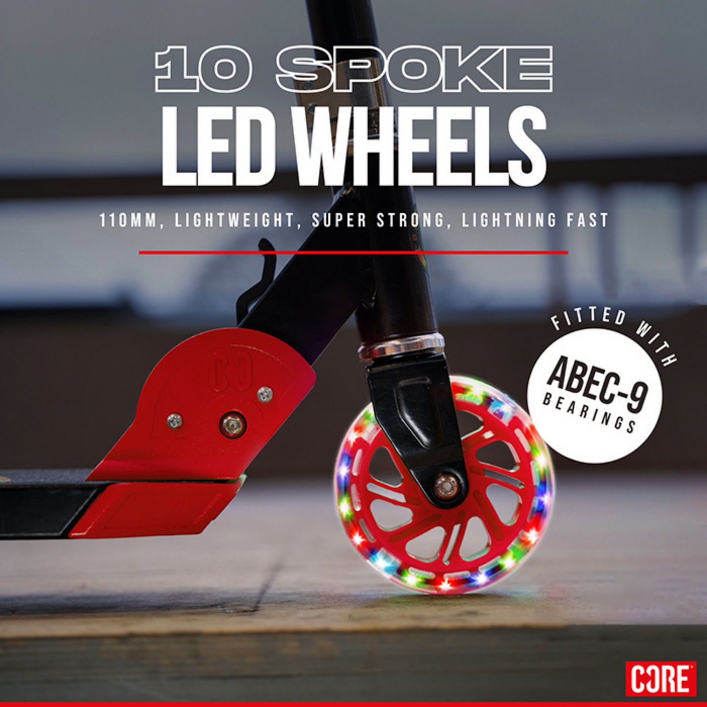 CORE Kids Foldy Black & Red Kick Scooter For Kids I Kick Scooter For Kids LED