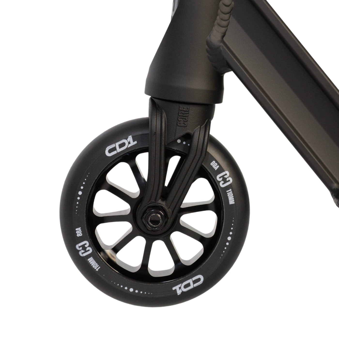 CORE CD1 Complete Stunt Scooter Black I Adult Stunt Scooter Alternate Side Front Wheel