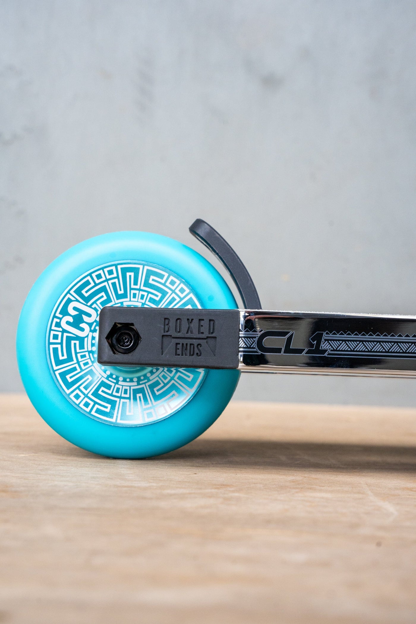 CORE CL1 Complete Stunt  Scooter Chrome & Teal I Adult Stunt Scooter Back Wheel Side Alternate Angle