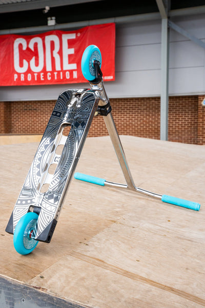 CORE CL1 Complete Stunt  Scooter Chrome & Teal I Adult Stunt Scooter Bottom Skatepark Alternate Angle