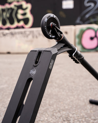 CORE ST2 Stunt Scooter Black I Adult Stunt Scooter Angled Top Wheel