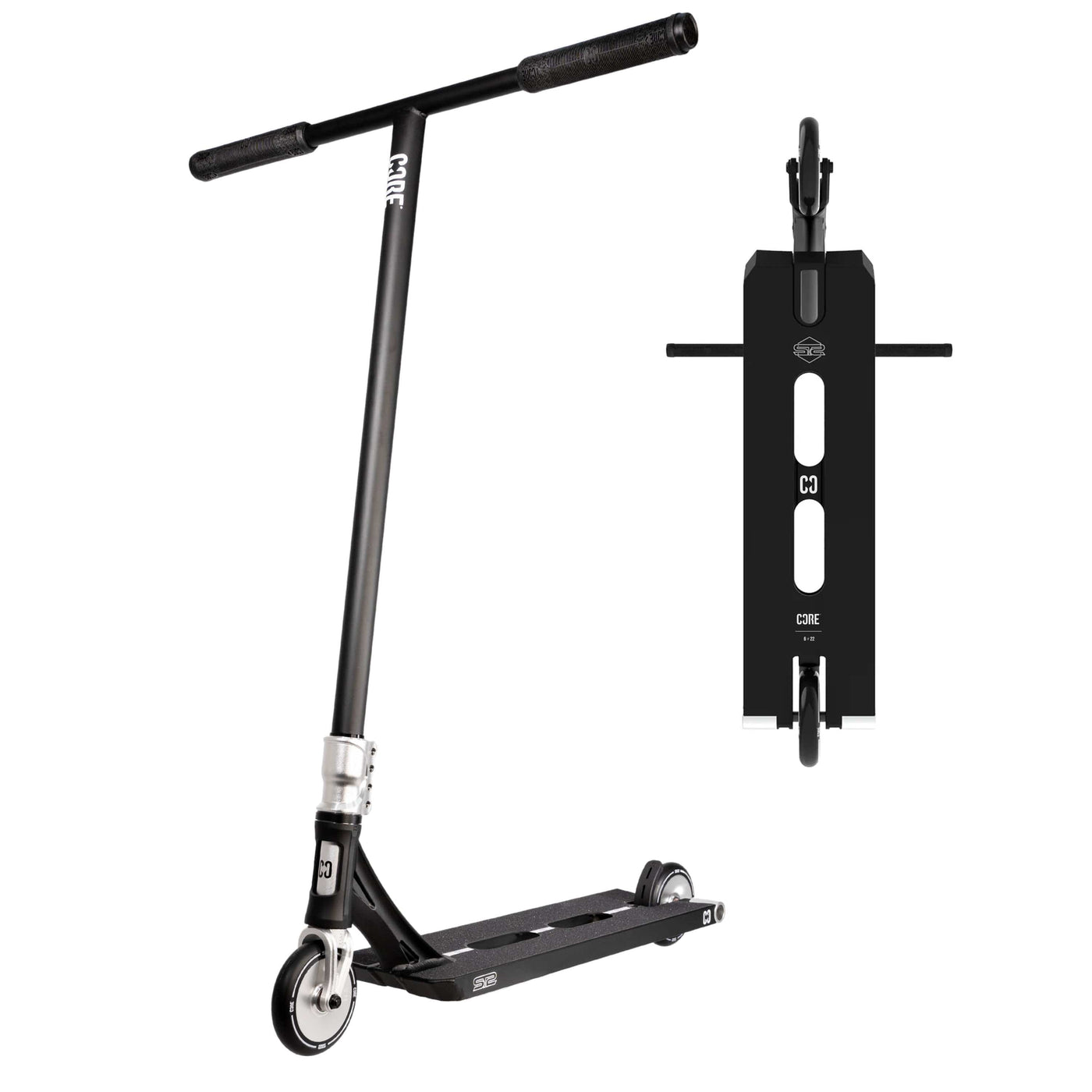 CORE ST2 Stunt Scooter Black & Raw I Adult Stunt Scooter Bottom Upright